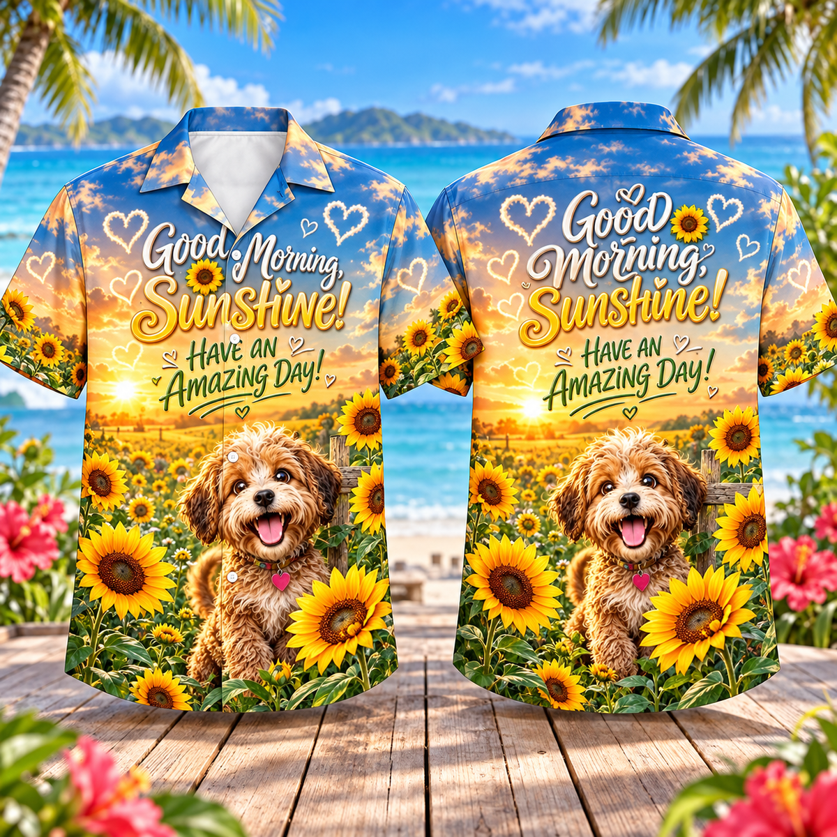 Good Morning Sunshine Dog Sunflower Hawaiian Shirt