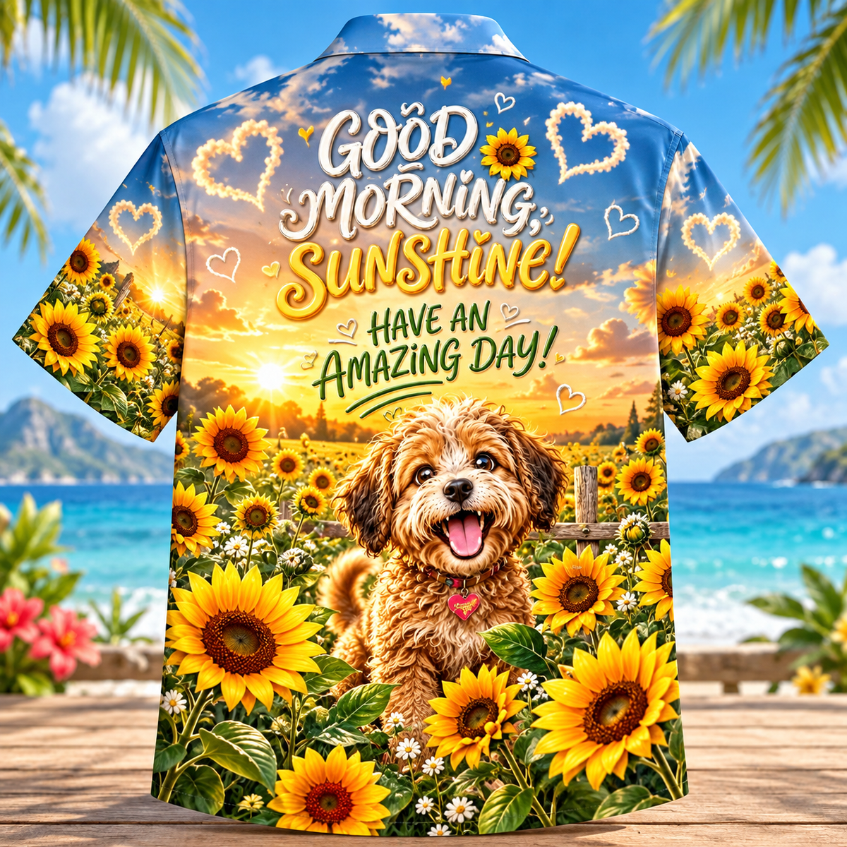 Good Morning Sunshine Dog Sunflower Hawaiian Shirt