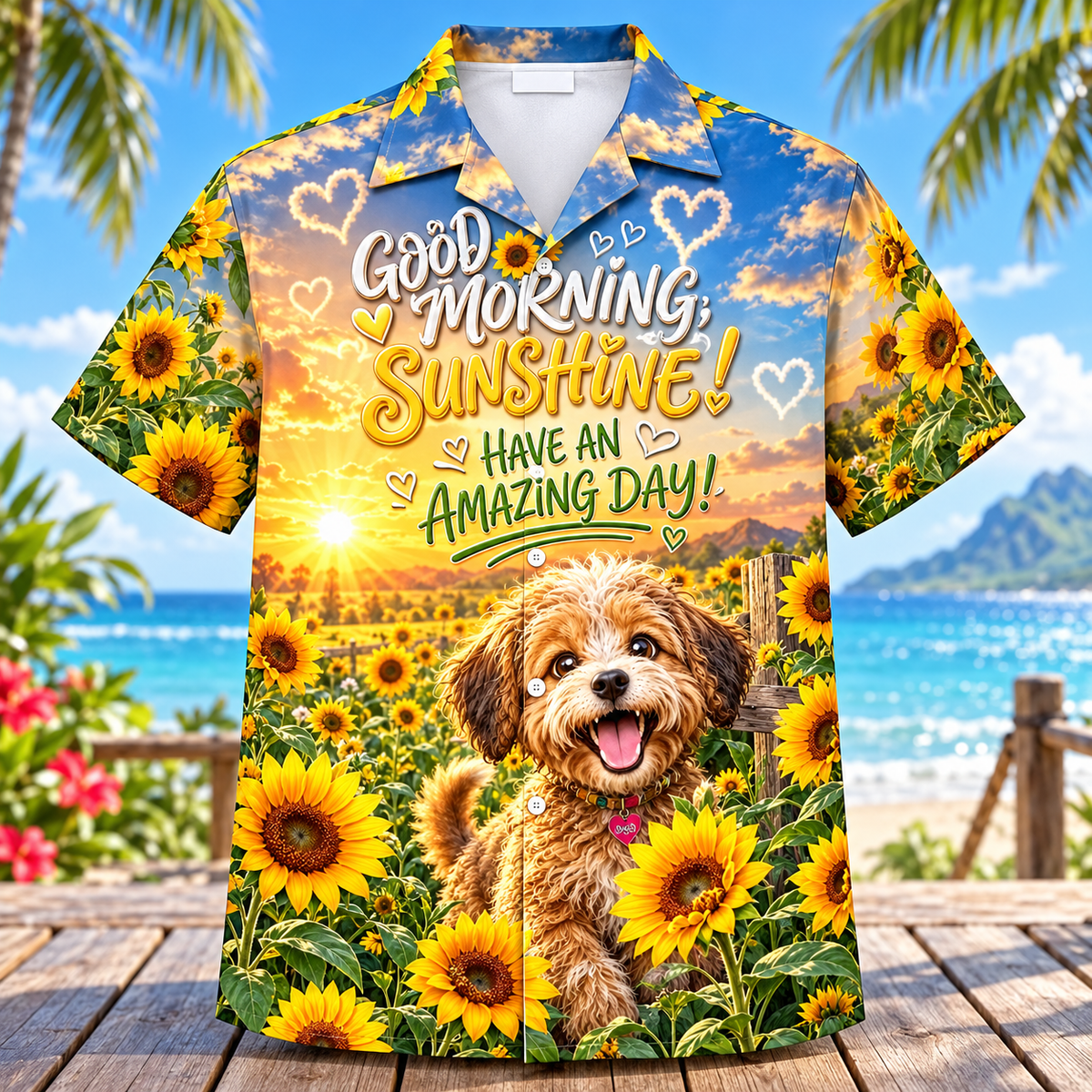 Good Morning Sunshine Dog Sunflower Hawaiian Shirt