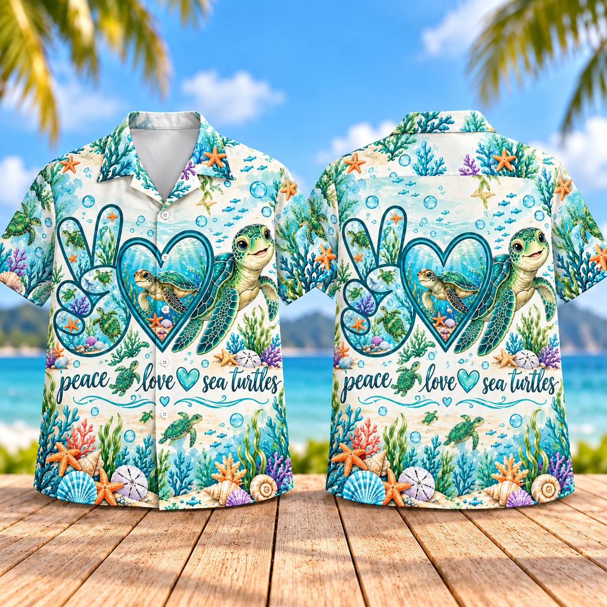 Peace Love Sea Turtles Hawaiian Shirt