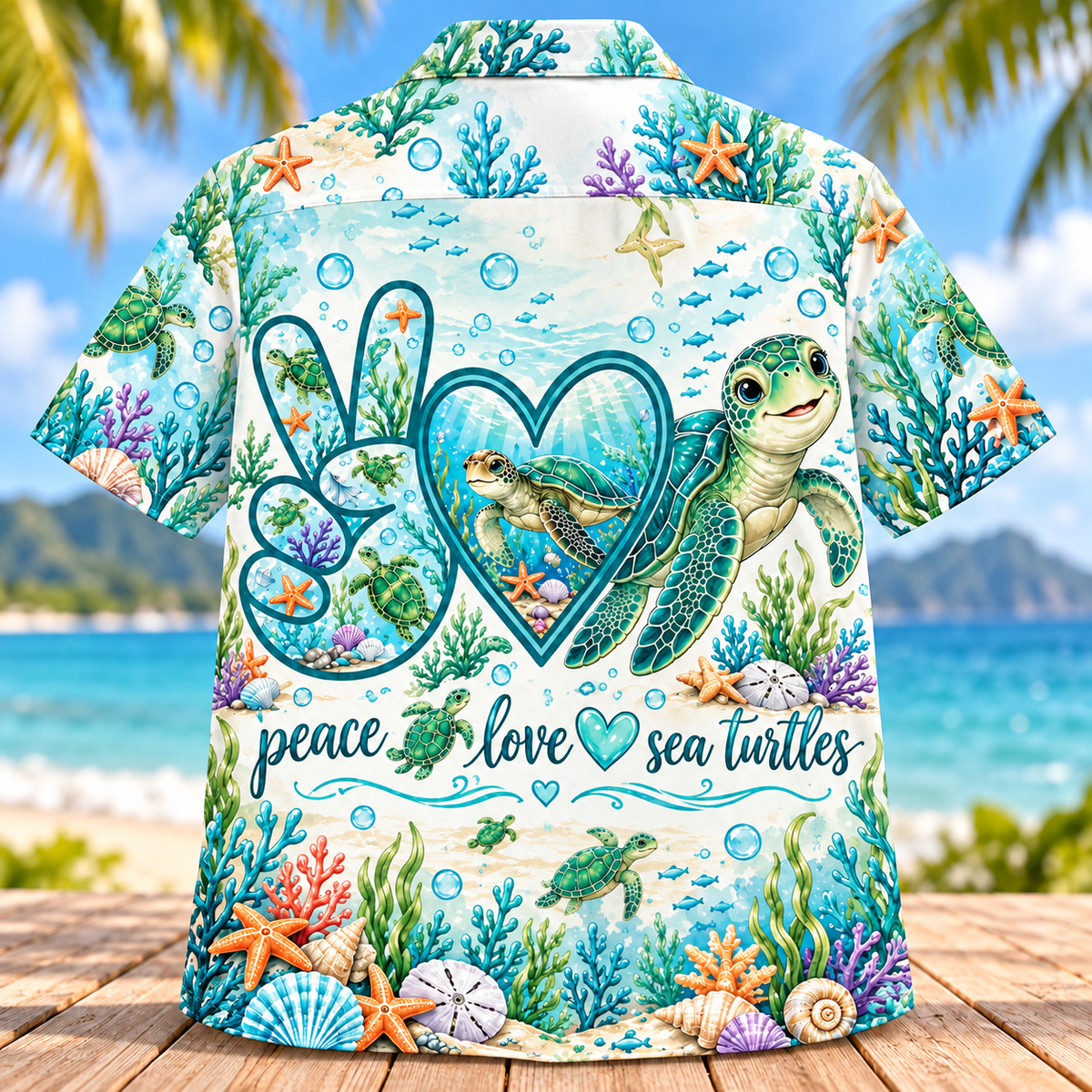 Peace Love Sea Turtles Hawaiian Shirt
