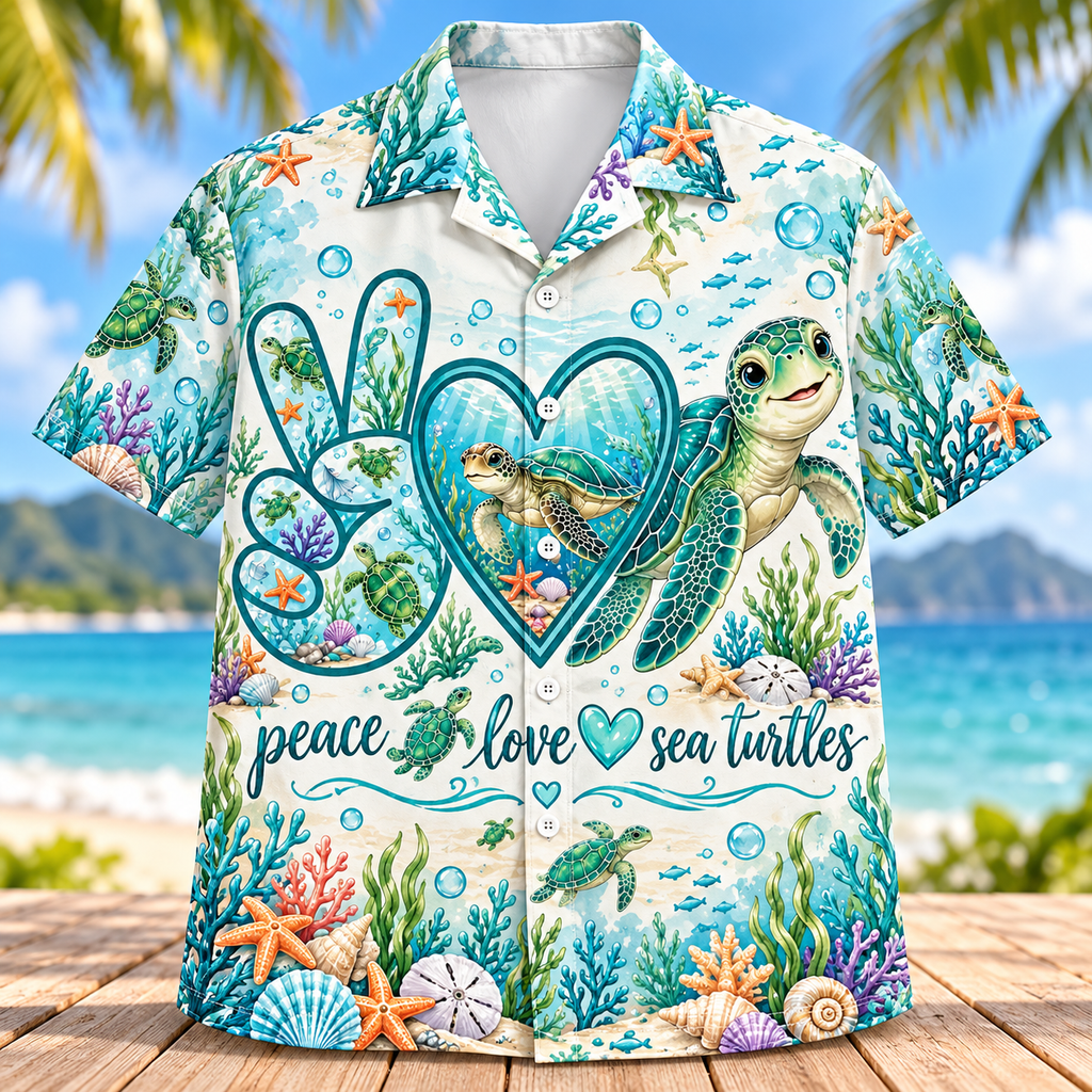 Peace Love Sea Turtles Hawaiian Shirt