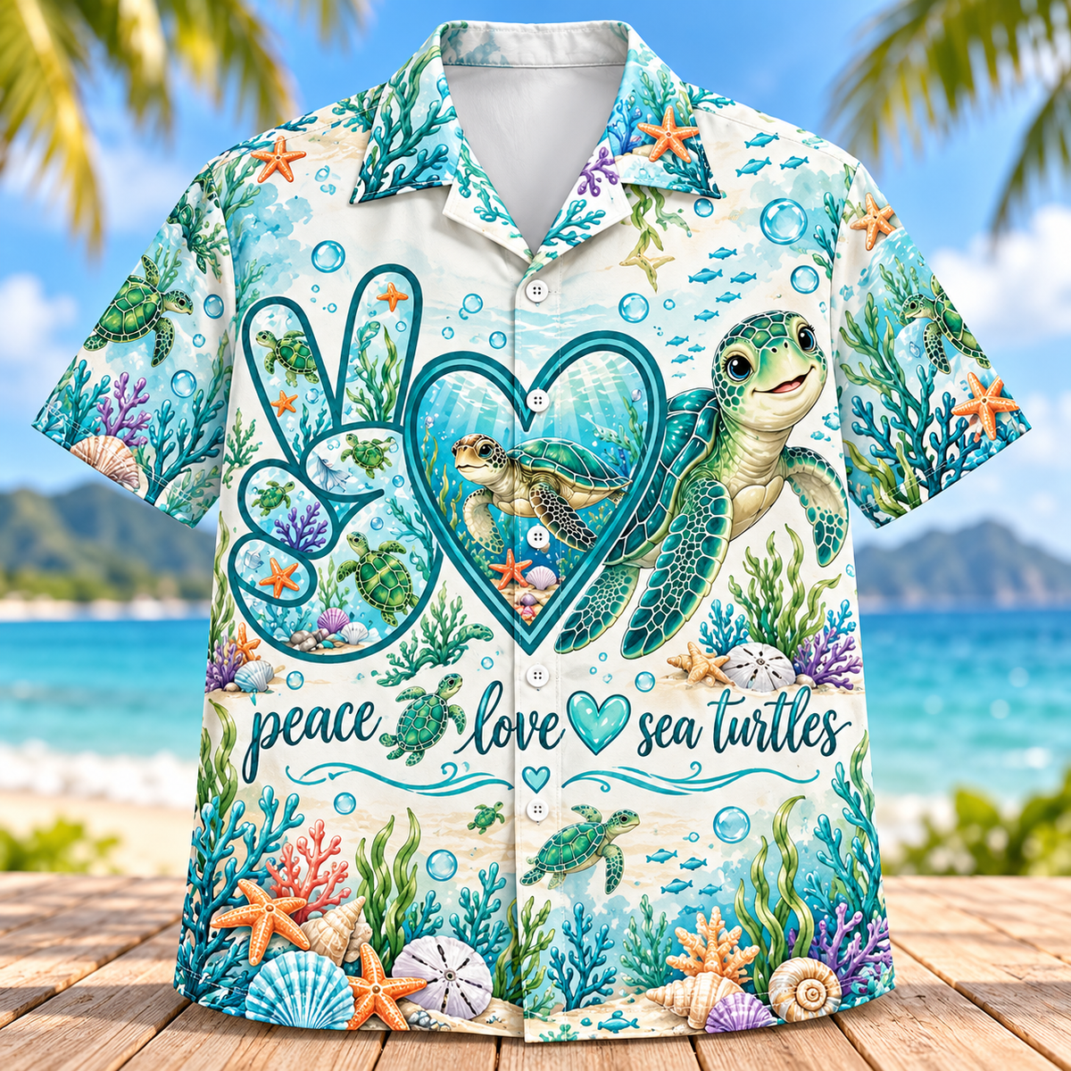 Peace Love Sea Turtles Hawaiian Shirt