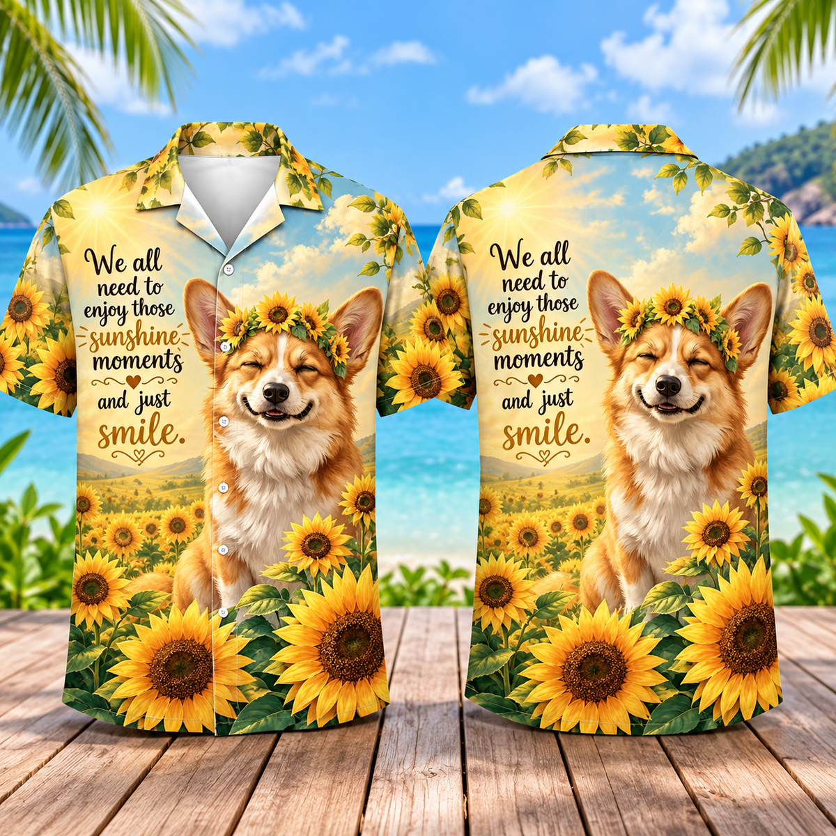 Sunshine Moments Corgi Sunflower Hawaiian Shirt