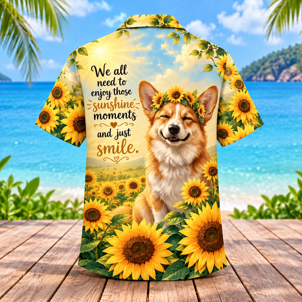 Sunshine Moments Corgi Sunflower Hawaiian Shirt