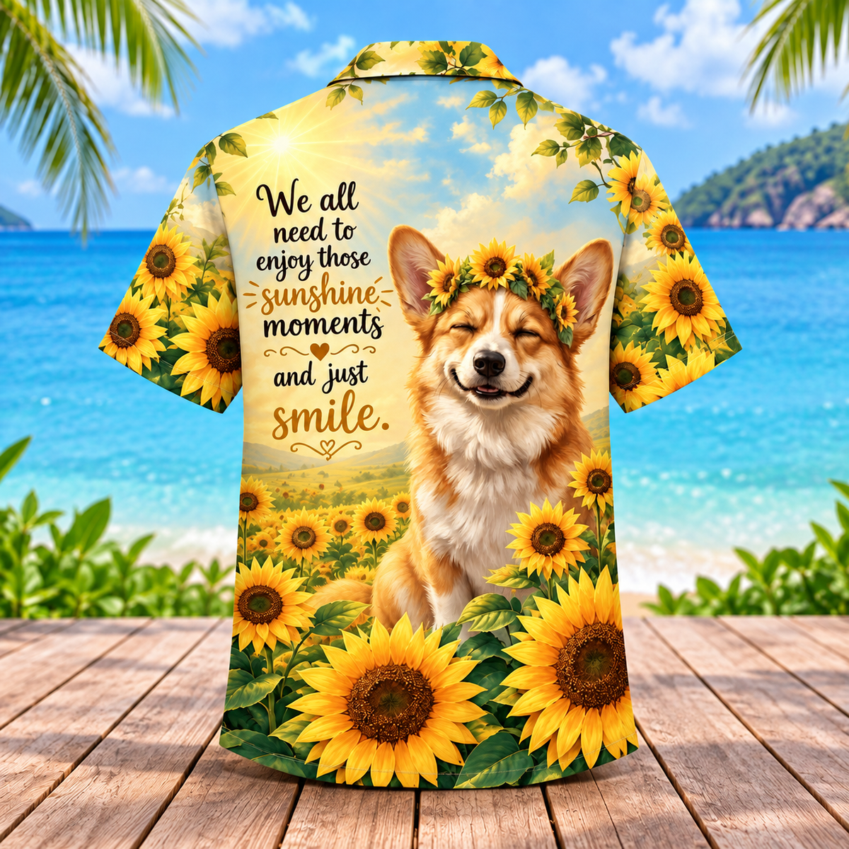 Sunshine Moments Corgi Sunflower Hawaiian Shirt