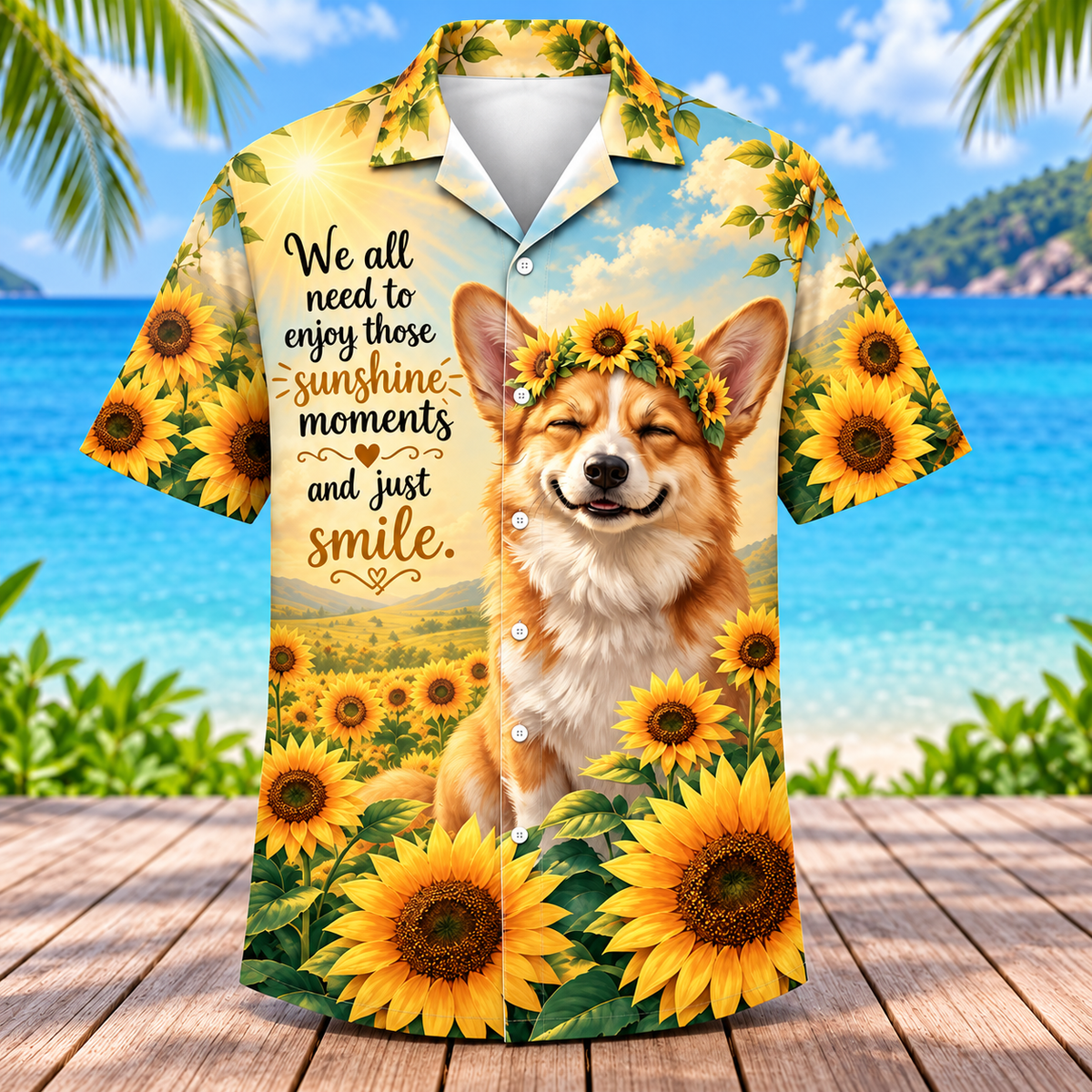 Sunshine Moments Corgi Sunflower Hawaiian Shirt