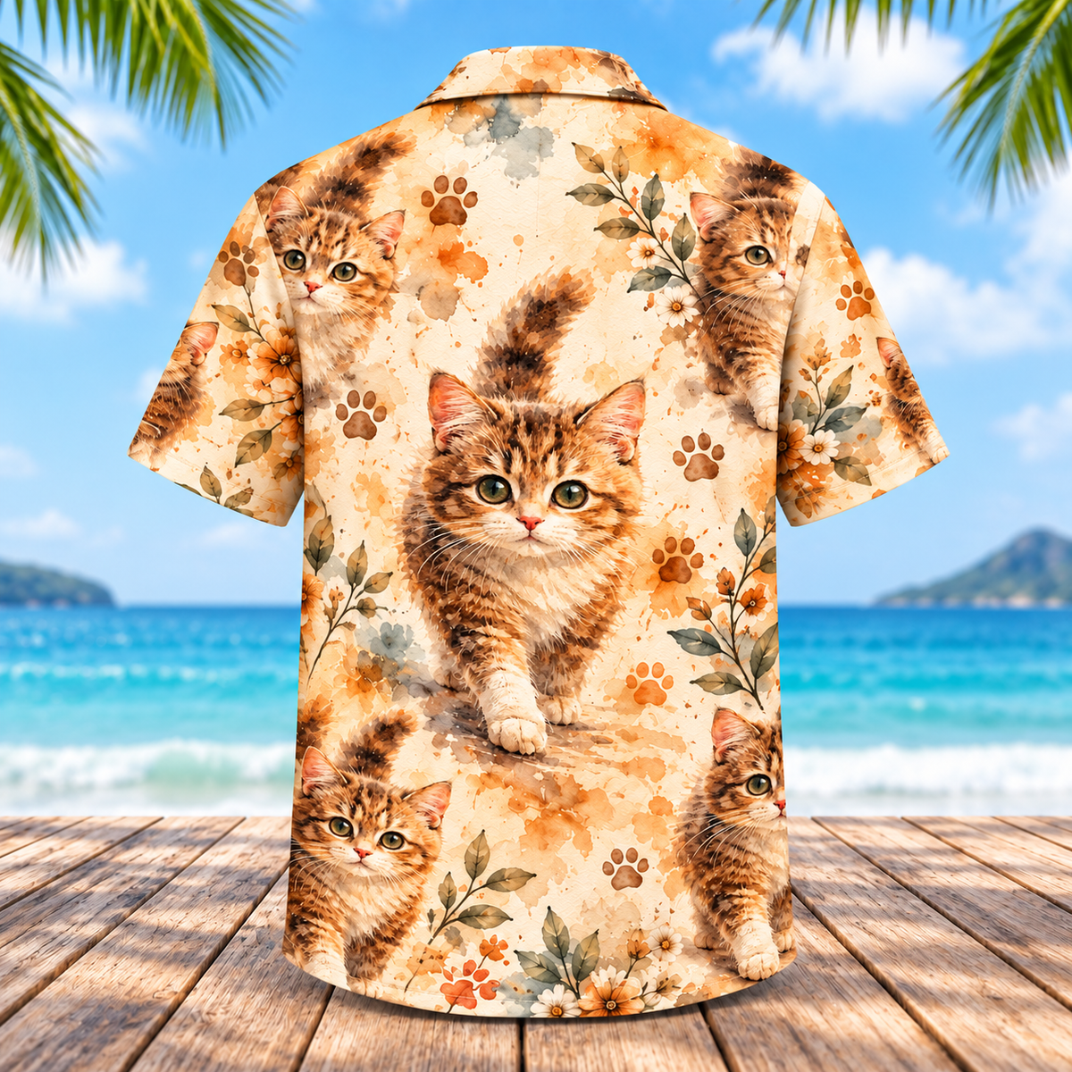 Watercolor Kitten Floral Hawaiian Shirt